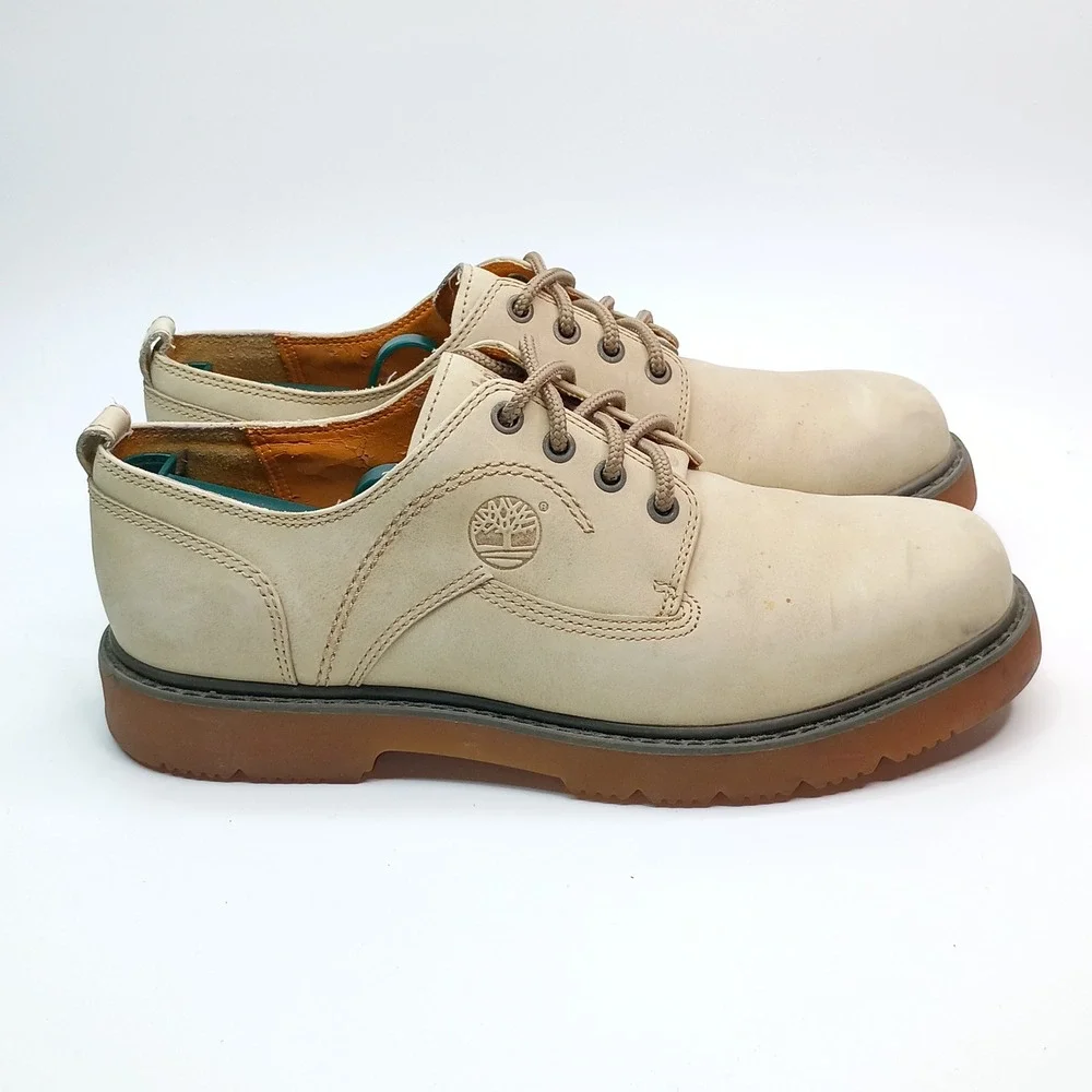 Timberland 970 Oxford Shoes Men Size‎ 9.5M Beige Leather Lace Up Gum Sole